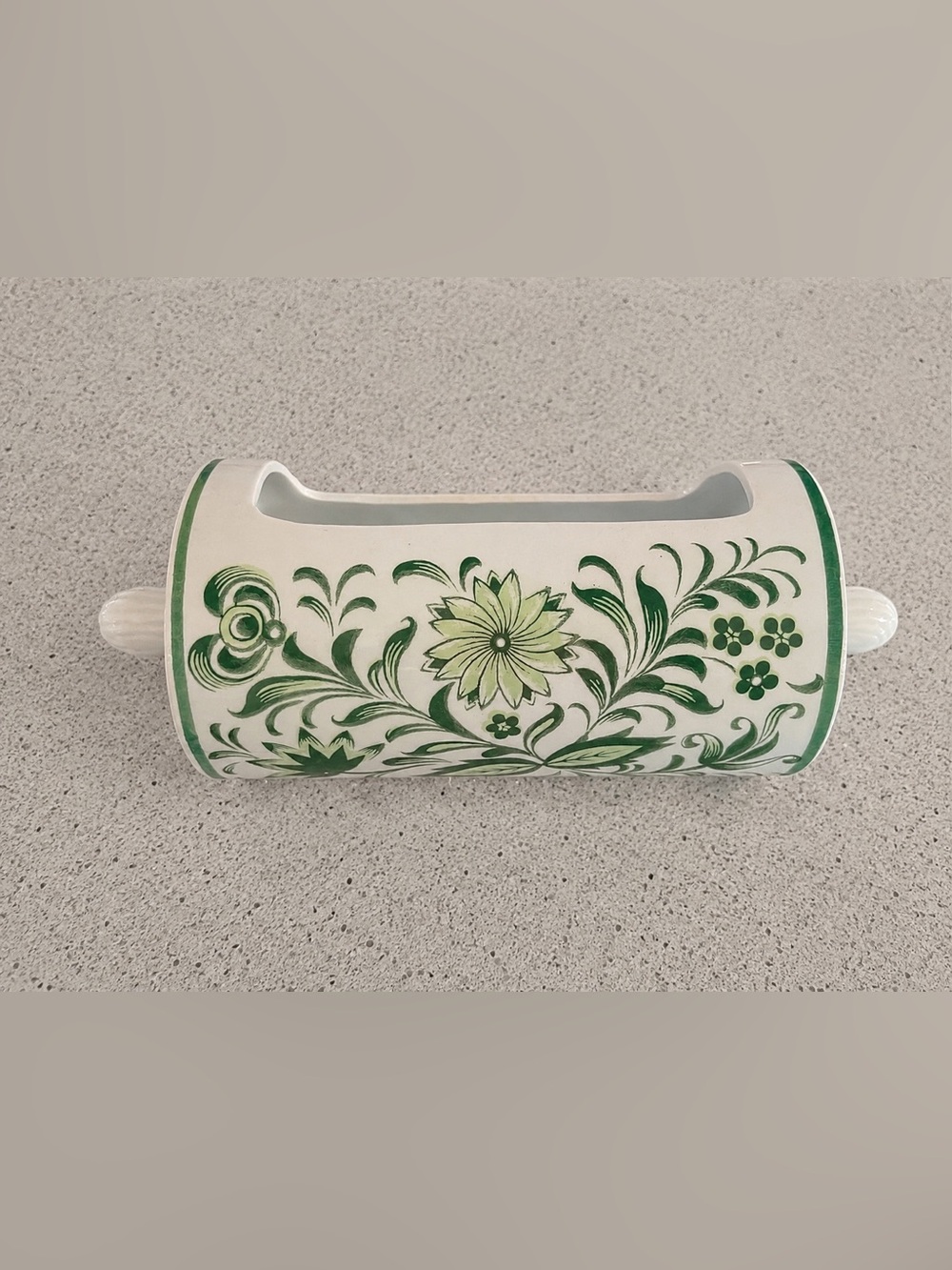 Vintage Inarco Japan Green Floral Ceramic Holder / Planter / Sink Caddy